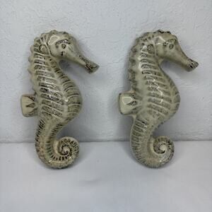 Glazed Terracota Seahorses Wall Decor Set Of 2, Coastal, Beach, summer house